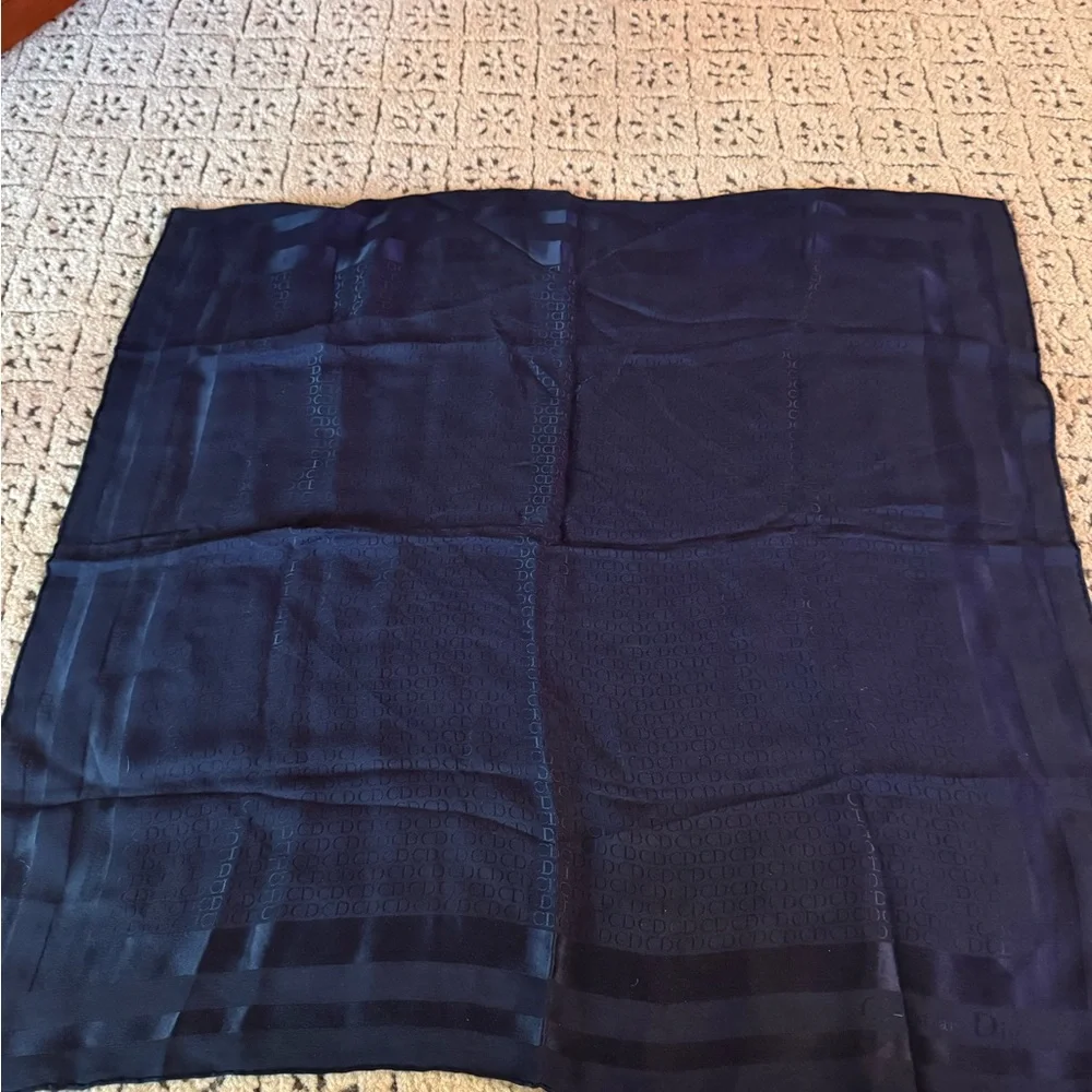 Super Classy Dior Navy Silk Scarf Small Size